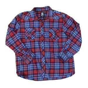 Route 66 Blue Red Plaid Flannel Button Down Size XL